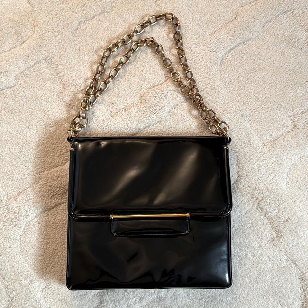 Vintage! Prestige Patent Leather Purse with Gold Tone Chain Strap